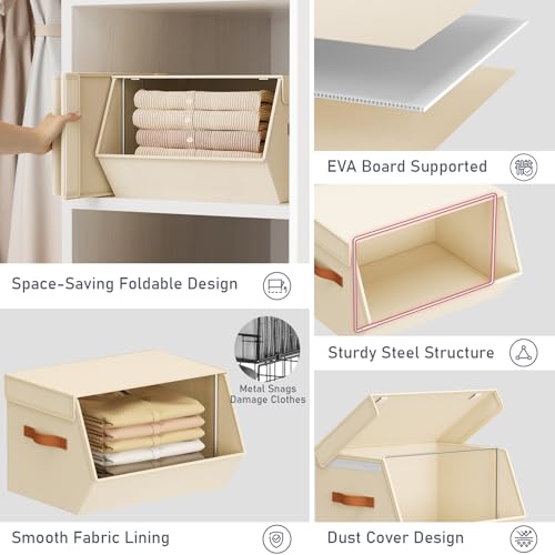 Beige Stackable Closet Organizers and Storage Bins - 4 Pack, 11.4 x 12.6 x 9.8 Inches