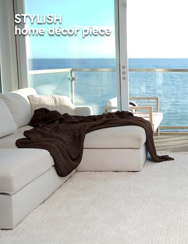 YnM Medium Weight Cotton Chunky Knit Throw Blanket King CA King - Chocolate Brown 80x87 Inches