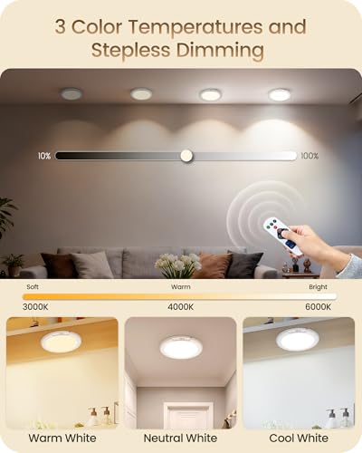 Rechargeable Motion Sensor Ceiling Light with Remote - 2 Pack, 3 Color Temperatures