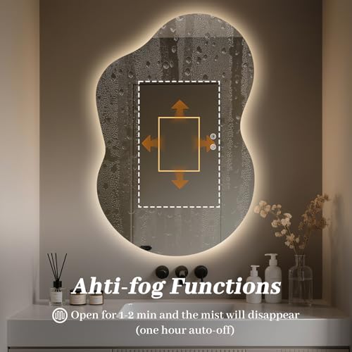 36x24 Inch WallBeyond Irregular LED Bathroom Mirror with Dimmable Lights, Anti-Fog, Dual Mounting
