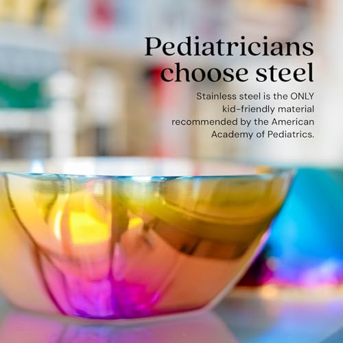 Kids Snack Bowls Set of 4 - 12 oz Rainbow Stainless Steel Toddler Food Bowls