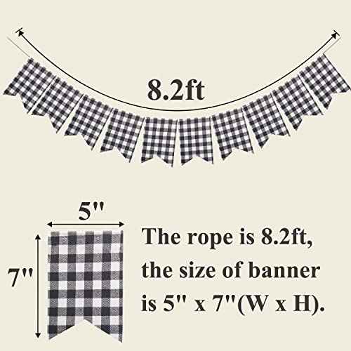 Buffalo Check Plaid Banner for Christmas Mantel Fireplace Decorations ? Black and White Gingham Bunting Garland Baby Shower Birthday Party Supplies