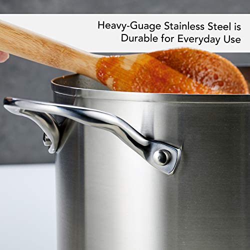 8-Quart Stainless Steel Stock Pot with Lid - Induction Compatible, Silver