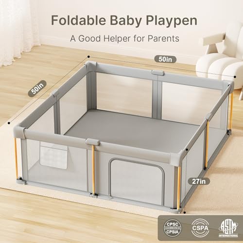 50x50 Foldable Baby Playpen with Mat, Portable Toddler Play Yard for Indoor & Outdoor