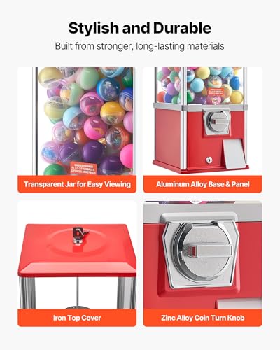 Red 21-Inch Gumball Machine Dispenser with Locking Top, 180-Capacity