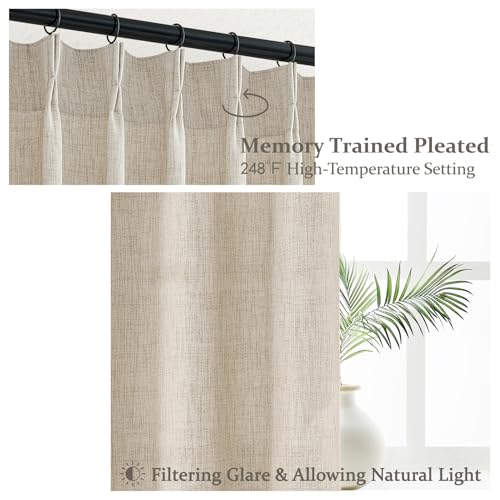 PleatedDrapes 96 Inch Curtains 2 Panel Set, Modern Linen Pleat Back