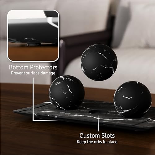 Black Marble Look Home Decor Bowl and Orb Set - Coffee Table Centerpiece, Living Room Accent - Matte Finish