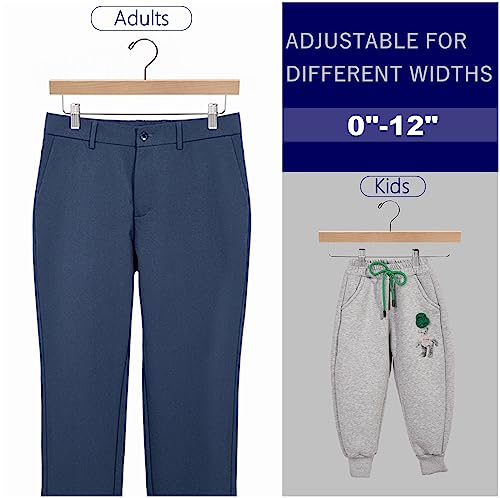 Amber Home 24 Pack Wooden Pants Hangers with Adjustable Clips, 14"