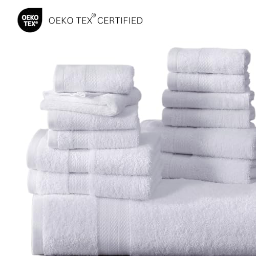 White 18-Piece Cotton Bath Towel Set with Washcloths – Soft & Absorbent