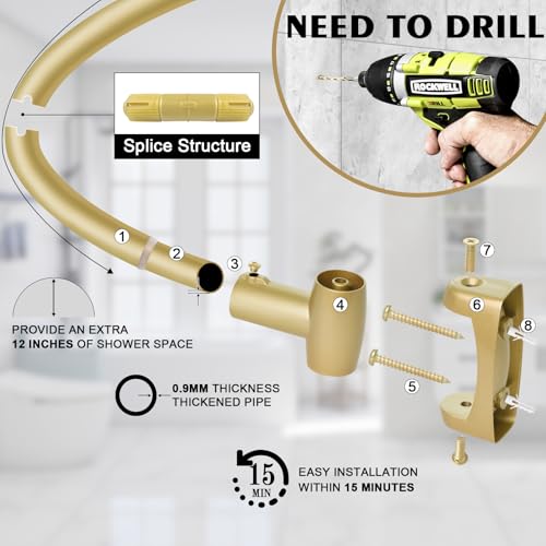 YNL Gold Curved Shower Curtain Rod 35-82 Inches Adjustable Rustproof Bathroom