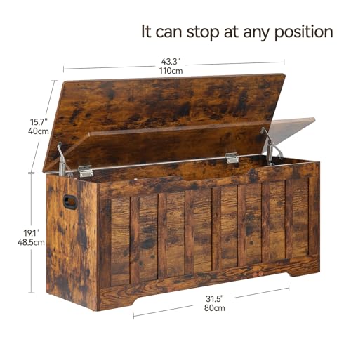 Large Rustic Storage Chest with Safety Hinges - 43.3 x 15.7 x 19.1 inches, Brown - Variation of Rustic Brown / 43.3x15.7x19.1