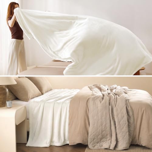 King Size Fleece Blanket Cream - Soft Lightweight Plush Bed Cover 108x90 Inches (Variation: Cream / King 108" x 90")