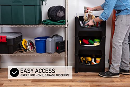 Jumbo Stackable Storage Bins - Pack of 3 with Large Handles & Wide Front Opening