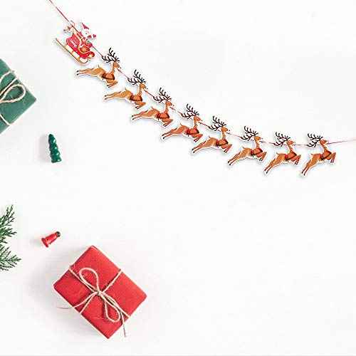 9 PCS Christmas Paper Banners Flags Santa and Reindeers Bunting Garlands for Door Wall Window Hanging Decoration Christmas Party Favor Supplies