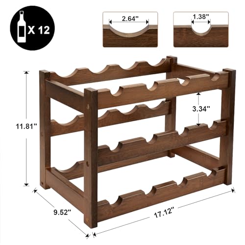 Walnut 3-Tier Bamboo Wine Rack - Holds 12 Bottles, FSC Certified, Space-Saving Storage Shelf