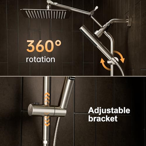Veken Mainstream Pick 10-Inch Brushed Nickel All Metal Rain Shower Head with Handheld Spray Combo