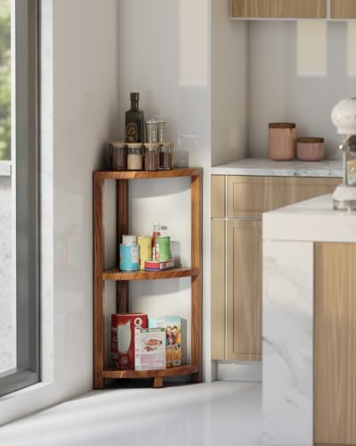 3-Tier Wooden Corner Shower Caddy Organizer with Anti-Slip Feet