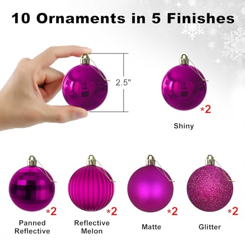 GameXcel Medium Fuchsia 2.5-Inch Christmas Tree Ornaments - Set of 10 Shatterproof Holiday Decorations