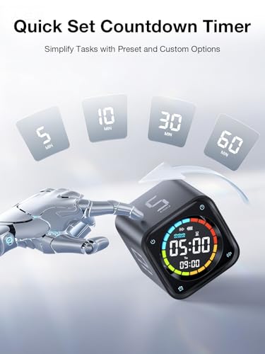 Pomodoro Timer Cube Desk Timer with 5/10/30/60 Min Presets - Obsidian Black