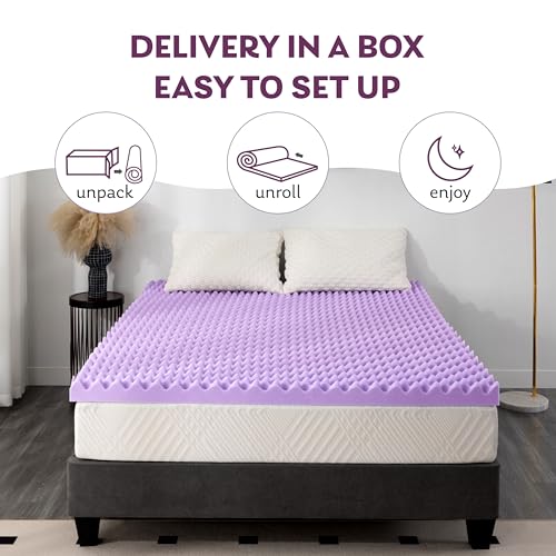 3 Inch Egg Crate Queen Memory Foam Mattress Topper - Purple, Cooling Gel Infused