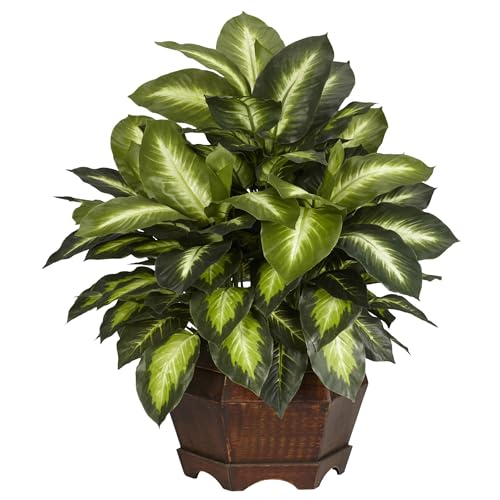 Artificial Golden Dieffenbachia Plant with Pot - Lifelike Indoor Faux Greenery