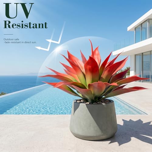 Artificial Red Agave Plants 22 Inch 2-Pack Outdoor Faux Succulents for Garden & Patio - UV Resistant