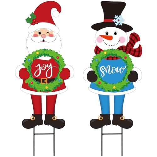 Tondiamo 2 Pcs Christmas Decorations Outdoor, Metal Snowman Santa