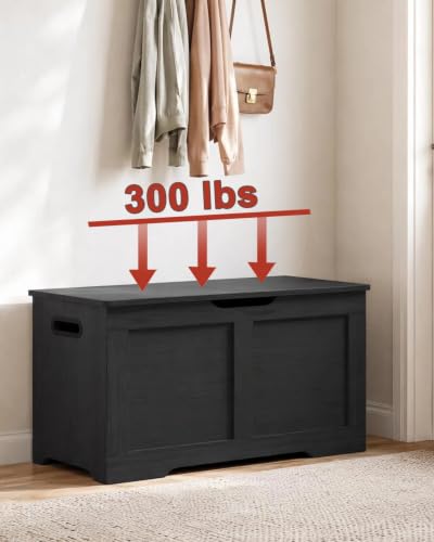 Black Timberer 31.5-Inch Wooden Storage Chest with Safety Hinges, Rustic Bench