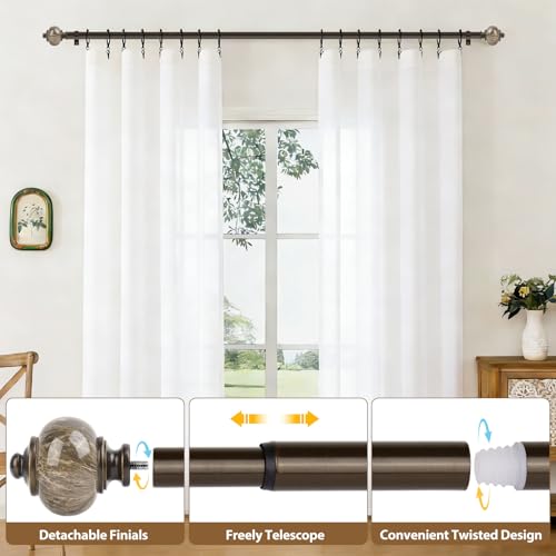 Adjustable 1-Inch Curtain Rods for Windows 72-144 Inches - Bronze Finish