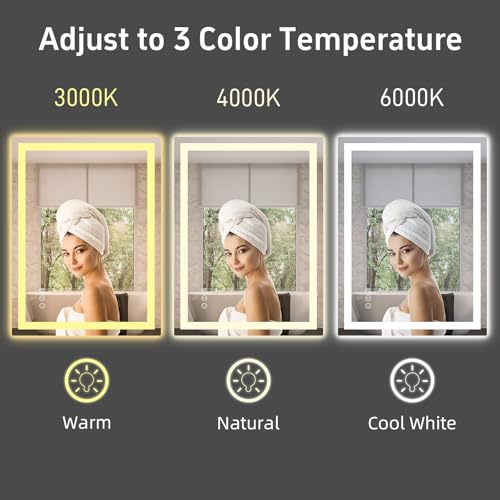 Miskerm 32x24 Inch LED Bathroom Mirror with Front & Backlit, Dimmable, Anti-Fog, Tempered Glass