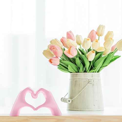 Small Heart Hands Sculpture Decor for Living Room Bedroom Bookshelf Coffe Table and Office Display, Love Finger Statue Modern Aesthetic Home Decor, Unique Gift for Wedding Christmas Birthday (Pink)