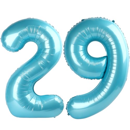 Pearlescent Blue Number 29 Balloon 40 inch, 29 Number Balloons, 29th Birthday Decorations, 29 Year Old Women Men Pearlescent Blue Party Supplies