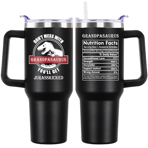 Grandpa Saurus 40oz Tumbler - Grandpa B Variation, Gift Set with Straw