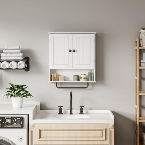 RRX Wall-Mounted Bathroom Cabinet with Towel Bar - White