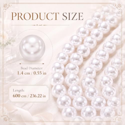 Riceshoot 19.7ft White Pearl Garland 14mm Faux Pearl String