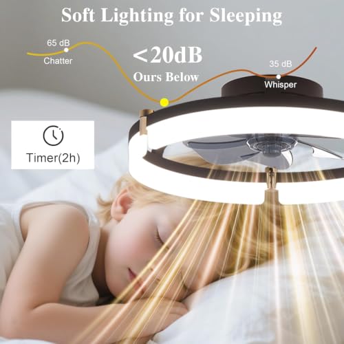 DIAMONDFORGE 20-Inch Matte Black Low-Profile Ceiling Fan with Lights & Remote