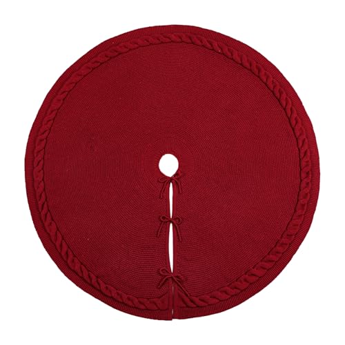 LimBridge Large Cable Knit Christmas Tree Skirt - Rustic Burgundy 60 Inch