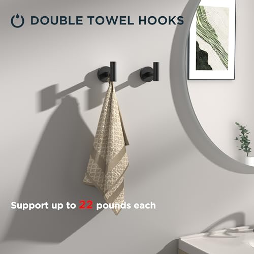 Matte Black Bathroom Accessories Set - 4-Piece Wall Mount Hardware with Pivoting Toilet Paper Holder & Adjustable Towel Ring