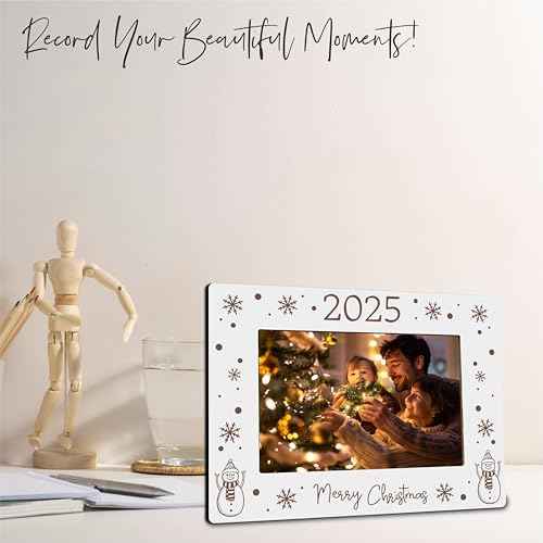 2025 Christmas Photo Frame Fits The 4x6 Inches Picture - Christmas Wooden Frame Decoration For Home Office Party - Merry Christmas Snowman Decorative Keepsake - Holiday Picture Frame For Gifting - A03