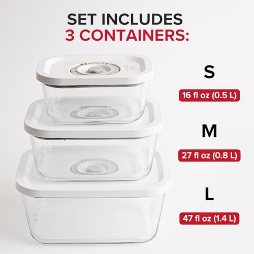 Mixed Set Glass Vacuum Seal Containers for Food Storage - Small, Medium, Large - Compatible with Handheld Vacuum Sealer