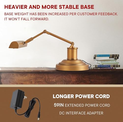 Vintage Gold Brass Finish Piano Lamp - Adjustable Desk Light for Music Stands