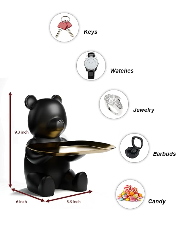 Keyper Bear Matte Black Decorative Key Bowl & Catch-All Tray, Entryway & Home Decor