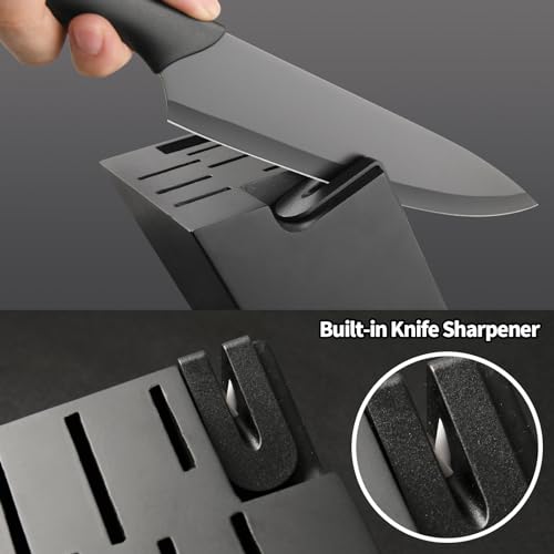 17-Piece Black German Steel Kitchen Knife Block Set with Cutting Board & Sharpener