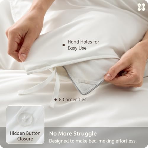 Bedsure Organic Bamboo Viscose Duvet Cover Set Queen Off White No Comforter