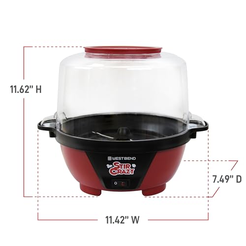 6-Quart Red Popcorn Maker Machine with Stirring Rod and Large Serving Bowl
