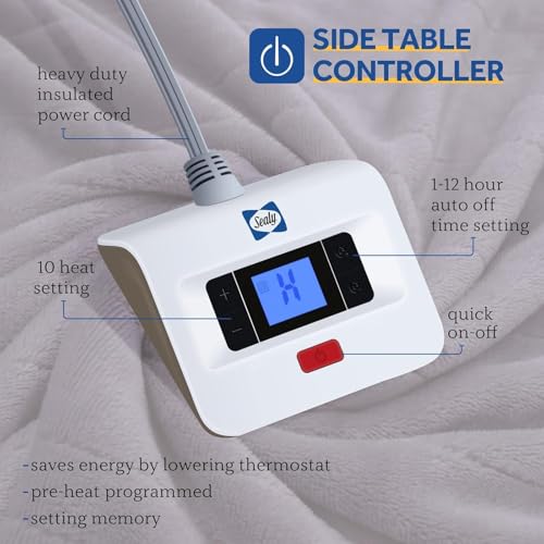 Sealy Full Size Electric Heated Blanket 80x84 Light Grey with Auto Shutoff