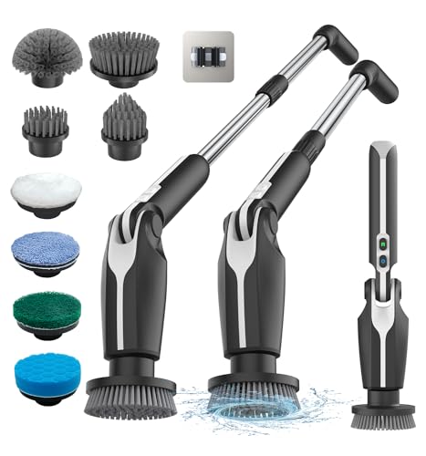 Leebein Electric Spin Scrubber - Black, Cordless Bathroom & Floor Cleaner with 8 Brush Heads