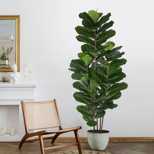 YEPDIN Faux Fiddle Leaf Fig Tree 6 FT - Artificial Indoor Outdoor Plant with 69 Large Leaves