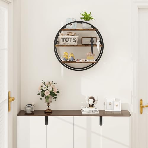 Circular 3-Tier Wall Shelf - Modern Metal Frame & Wood Storage Decor (Variation: Circular)
