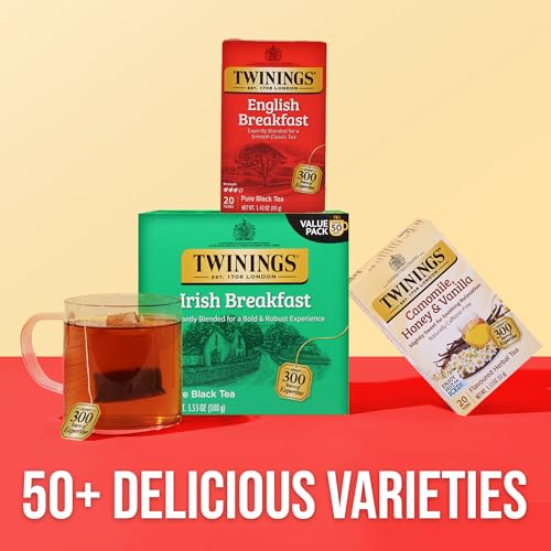 Twinings Irish Breakfast Black Tea Bags - 50 Count Pack of 6, Bold & Rich, Individually Sealed